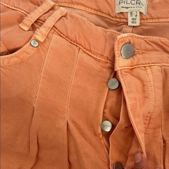 Pilcro Orange pleated Skater Mini Skirt with fray hem NWT size 4 - Picture 10 of 12